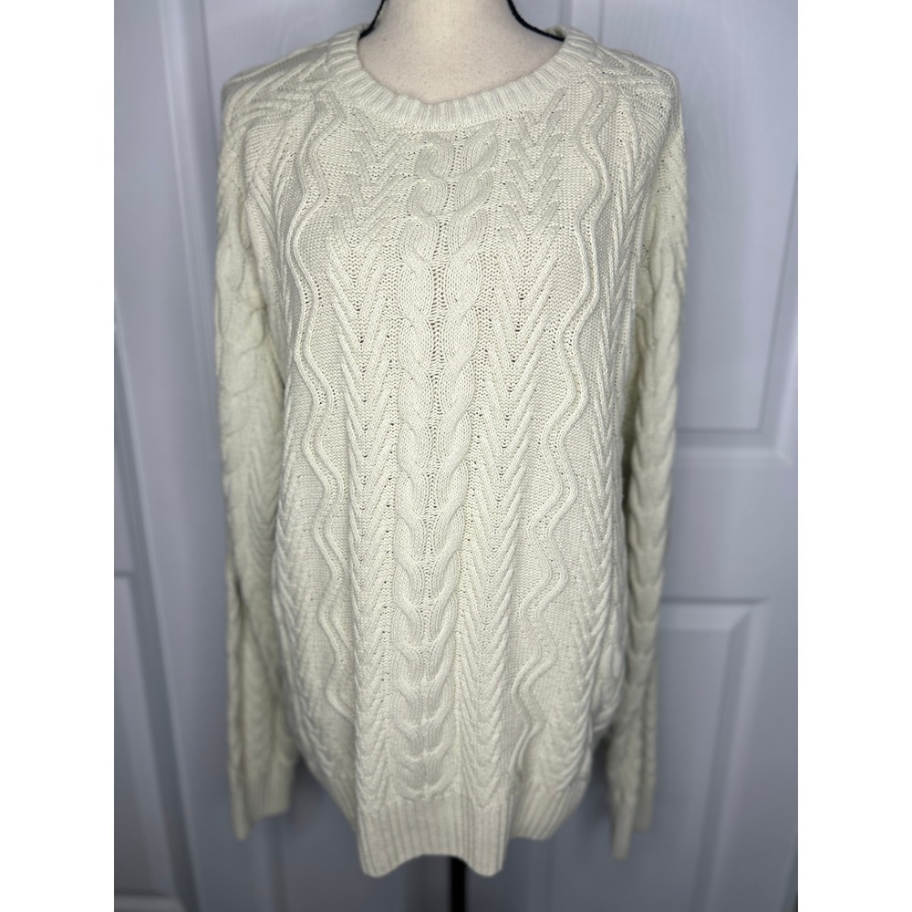 Weatherproof Vintage Mens Cable Knit Sweater L Cream White Chunky Crewneck NWT